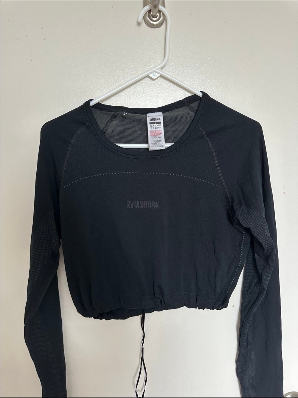 Gymshark Black Long Sleeve Cropped Training Top with Drawcord